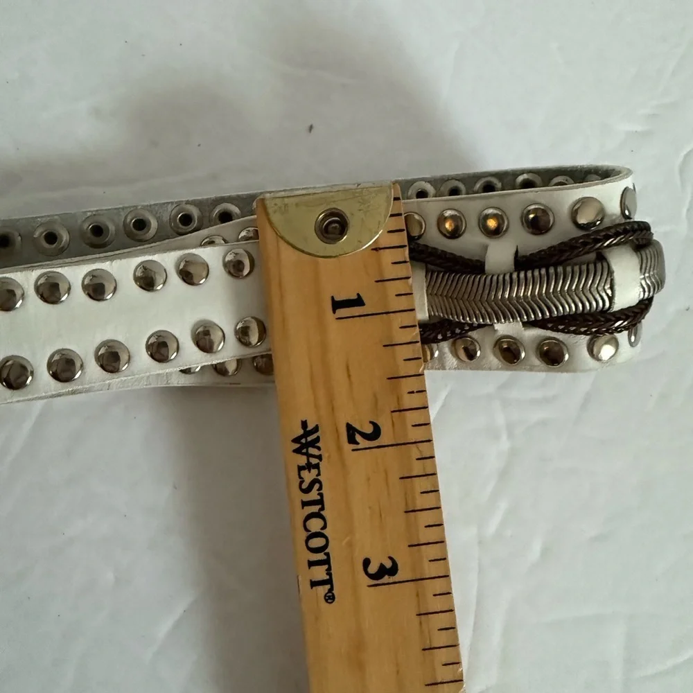 Genuine Leather White Studded Belt Western Cowgirl Country Women - Size M